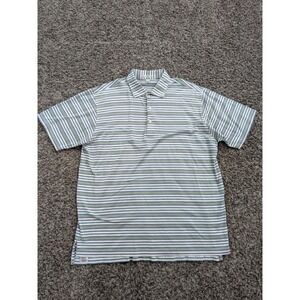 Peter Millar Golf Polo Shirt Reen Blue White Striped Size Large Korea Made